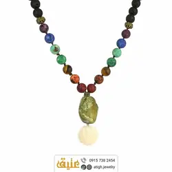 سینه ریز هفت سنگ چاکرا و لاوا طبیعی همراه با آویز جاسپر راف