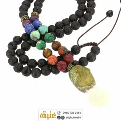 سینه ریز هفت سنگ چاکرا و لاوا طبیعی همراه با آویز جاسپر راف