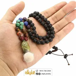 سینه ریز هفت سنگ چاکرا و لاوا طبیعی همراه با آویز جاسپر راف