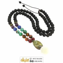 سینه ریز هفت سنگ چاکرا و لاوا طبیعی همراه با آویز جاسپر راف