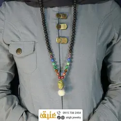 سینه ریز هفت سنگ چاکرا و لاوا طبیعی همراه با آویز جاسپر راف