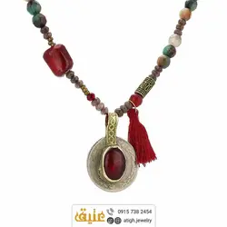سینه ریز سکه چندسنگ مرجان، کوارتز دودی، جاسپر تراش و عقیق
