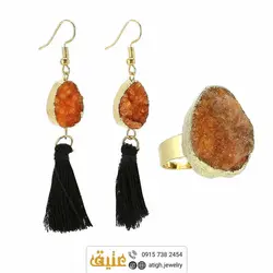 نیم ست کوارتز نارنجی معدنی بلور طبیعی سنگ درمانی بسیار خوشرنگ