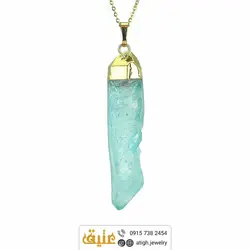 گردنبند کوارتز آبی راف طبیعی خوشرنگ سنگ درمانی با زنجیر استیل‌