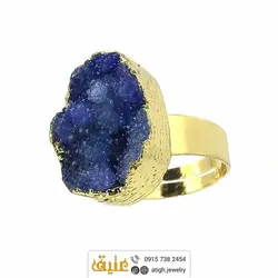 نیم ست کوارتز آبی بلور طبیعی بسیار خوشرنگ با زنجیر استیل‌