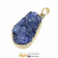 نیم ست کوارتز آبی بلور طبیعی بسیار خوشرنگ با زنجیر استیل‌