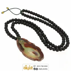 سینه ریز عقیق سلیمانی طبیعی با نقوش زیبا و انیکس مات طبیعی بافت ‌