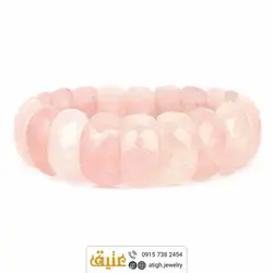دستبند کوارتز صورتی (رز کوارتز) تراش‌دار طبیعی درشت مستطیلی سنگ درمانی