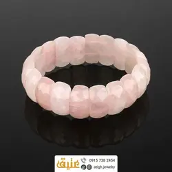 دستبند کوارتز صورتی (رز کوارتز) تراش‌دار طبیعی درشت مستطیلی سنگ درمانی