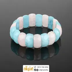 دستبند آکوامارین و رز کوارتز طبیعی تراش‌دار سنگ درمانی‌