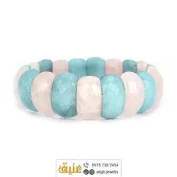 دستبند آکوامارین و رز کوارتز طبیعی تراش‌دار سنگ درمانی‌