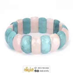 دستبند آکوامارین و رز کوارتز طبیعی تراش‌دار سنگ درمانی‌