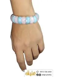 دستبند آکوامارین و رز کوارتز طبیعی تراش‌دار سنگ درمانی‌