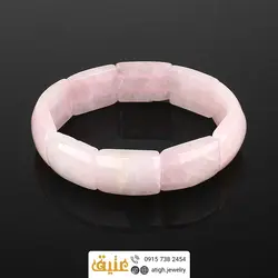 دستبند کوارتز صورتی (رز کوارتز) تراش‌دار طبیعی مستطیلی درشت سنگ درمانی