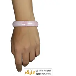 دستبند کوارتز صورتی (رز کوارتز) تراش‌دار طبیعی مستطیلی درشت سنگ درمانی