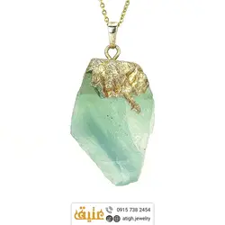 گردنبند فلورین سبز راف سنگ درمانی طبیعی بهمراه زنجیر استیل‌ تخصصی چاکرای قلب