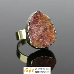 انگشتر تورمالین راف بلور طبیعی‌ اشکی بسیار خوشرنگ سنگ درمانی