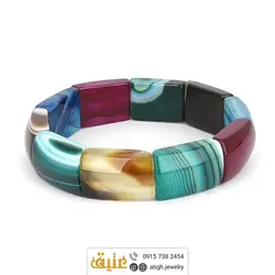 دستبند عقیق سلیمانی طبیعی درشت خوشرنگ و خوش نقش سنگ درمانی‌