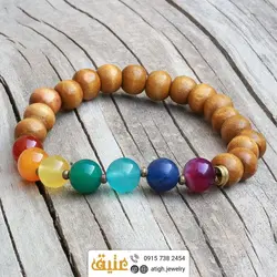 دستبند هفت سنگ چاکرا و چوب‌
