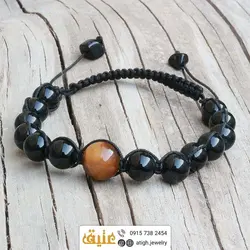 دستبند بافت عقیق سیاه و چشم ببر‌ معدنی