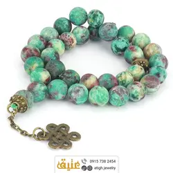 تسبیح فیروزه آفریقایی ۳۳ دانه دستساز مات طبیعی‌ بسیار خاص رگه های بسیار زیبا