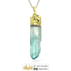 گردنبند کوارتز آبی طبیعی راف سنگ درمانی‌ بهمراه زنجیر استیل