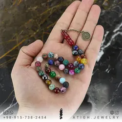 تسبیح احجار الشفاء (سنگ درمانی)، هفت سنگ چاکرا و محافظ هاله انرژی ۳۳ دانه شیخک عقیق سرخ معدنی سری بینظیر سنگ های کمیاب ۳۴ نوع سنگ