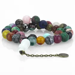 تسبیح احجار الشفاء (سنگ درمانی)، هفت سنگ چاکرا و محافظ هاله انرژی ۳۳ دانه شیخک عقیق سفید معدنی سری بینظیر سنگ های کمیاب ۳۴ نوع سنگ آویز سکه