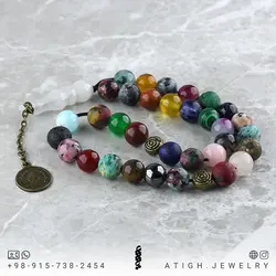 تسبیح احجار الشفاء (سنگ درمانی)، هفت سنگ چاکرا و محافظ هاله انرژی ۳۳ دانه شیخک عقیق سفید معدنی سری بینظیر سنگ های کمیاب ۳۴ نوع سنگ آویز سکه