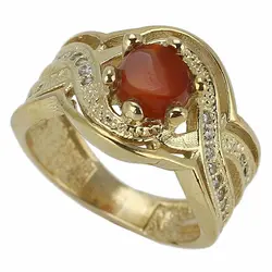 انگشتر عقیق سرخ معدنی کیفیت عالی خوشرنگ رکاب طلا روسی نگین کاری درخشان دور چنگ طرح بافت