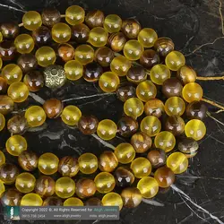 تسبیح چشم ببر کیفیت عالی و عقیق زرد معدنی شفاف 101 دانه دستساز اسلیمی