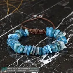 دستبند سنگ آپاتیت معدنی تراش سکه ای نامنظم کیفیت عالی بافت کشویی