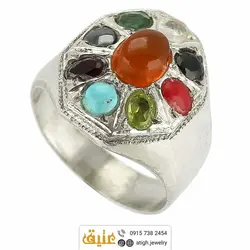 انگشتر چند جواهر ۹ نگین معدنی هفت سنگ چاکرا مرغوب رکاب نقره دستساز همراه با 