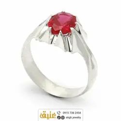 انگشتر نقره یاقوت سرخ برلیانی صنعتی مردانه دور چنگ