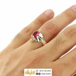 انگشتر نقره یاقوت سرخ برلیانی صنعتی مردانه دور چنگ