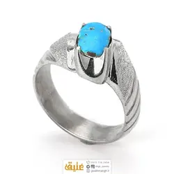 انگشتر نقره فیروزه نیشابوری معدنی بسیار خوشرنگ صاف مرغوب رکاب سندپلاست دستساز امضا یزدانی