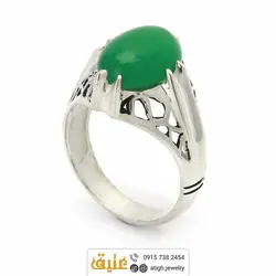 انگشتر عقیق سبز طبیعی ۸ چنگ اره کاری مردانه