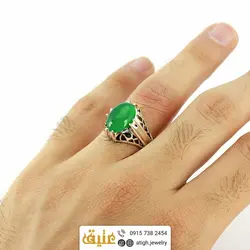 انگشتر عقیق سبز طبیعی ۸ چنگ اره کاری مردانه