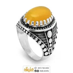 انگشتر عقیق زرد شرف الشمس طبیعی دور چنگ سیاه قلم مردانه