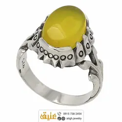 انگشتر عقیق زرد شرف الشمس معدنی رکاب دور چنگ اشکی نقره ۹۲۵ عیار