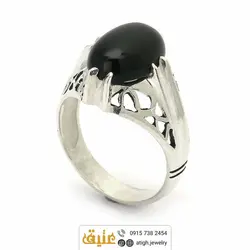 انگشتر عقیق سیاه (انیکس) طبیعی ۸ چنگ اره کاری مردانه