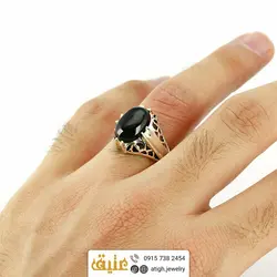 انگشتر عقیق سیاه (انیکس) طبیعی ۸ چنگ اره کاری مردانه