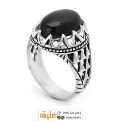 انگشتر عقیق سیاه (انیکس) طبیعی دور چنگ سیاه قلم مردانه