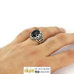 انگشتر عقیق سیاه (انیکس) طبیعی دور چنگ سیاه قلم مردانه