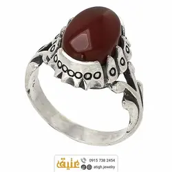 انگشتر عقیق سرخ معدنی رکاب نقره دور چنگ اشکی نقره ۹۲۵ عیار