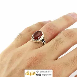 انگشتر عقیق سرخ طبیعی نقره دور چنگ‌