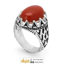 انگشتر عقیق سرخ طبیعی دور چنگ سیاه قلم مردانه