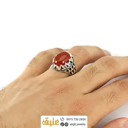 انگشتر عقیق سرخ طبیعی دور چنگ سیاه قلم مردانه