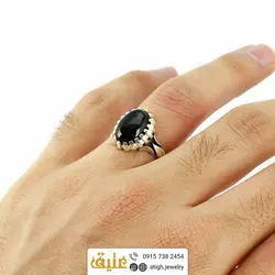 انگشتر نقره انیکس (عقیق سیاه) طبیعی دور چنگ‌