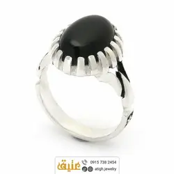 انگشتر نقره انیکس (عقیق سیاه) طبیعی دور چنگ‌
